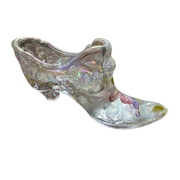 Fenton Iridescent Hand Painted Glass Slipper - Picture 1 of 10